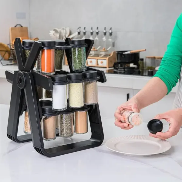 Organisateur à épices rotatif avec pots transparents pour un rangement pratique et élégant en cuisine