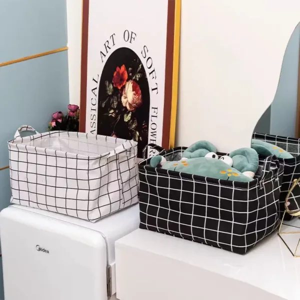Panier de rangement pliables en tissu à carreaux noir et blanc – Organisation maison Casablanca Maroc