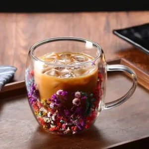 Tasse en verre double couche avec fleur - 250 ML