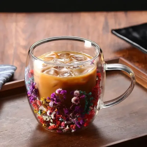 Tasse en verre double couche avec fleur 250 ml