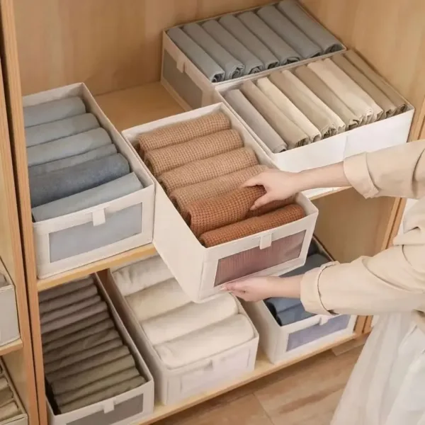 Boîte de rangement en tissu avec fenêtre transparente pour une organisation pratique et élégante