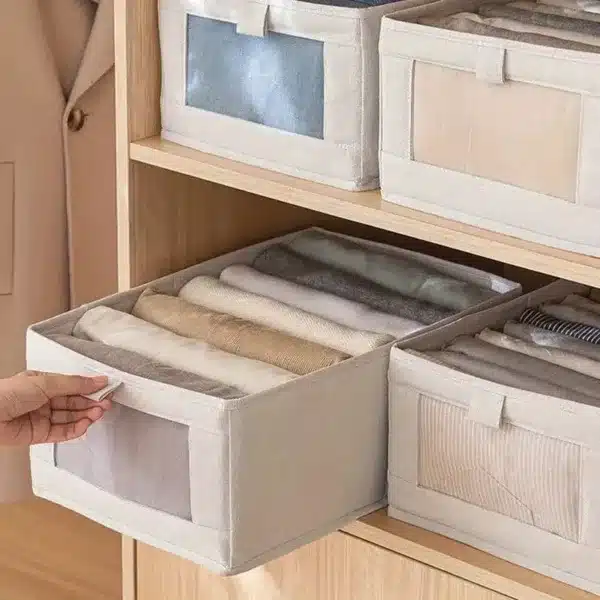 Boîte de rangement en tissu avec fenêtre transparente pour une organisation pratique et élégante