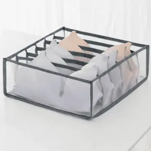 Organisateur de tiroir en tissu pour le rangement des sous-vêtements et soutien-gorge, avec compartiments séparés.