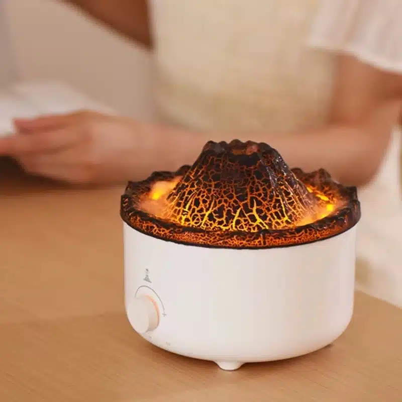 diffuseur-dhuiles-essentielles-avec-telecommande Diffuseur d’Huiles Essentielles Effet Volcan – Humidificateur LED Aromathérapie