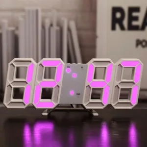 Horloge numérique LED 3D avec affichage lumineux violet