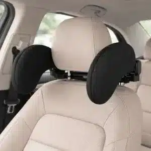 oreiller appui tête voiture réglable noir installé sur appui-tête siège beige