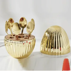 Porte cuillères doré en inox avec couvercle – support élégant pour cuillères décoratives – design luxe pour cuisine au Maroc