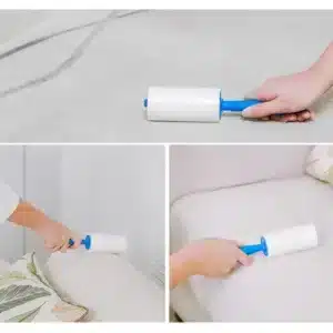 Rouleau adhésif anti poils pour vêtements et meubles, pratique et efficace.
