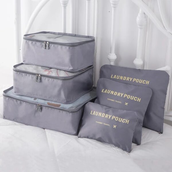 Set de 6 sacs de rangement pour valise, idéal pour voyages et organisation.