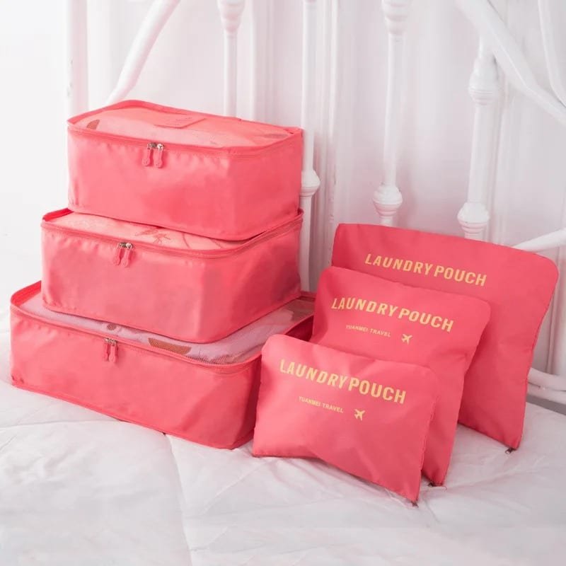 set-de-6-sacs-de-rangement-pour-valise-rose Set de 6 sacs de rangement pour valise, idéal pour voyages et organisation.