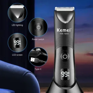 Tondeuse à cheveux rechargeable Kemei avec écran LCD et recharge USB Type-C