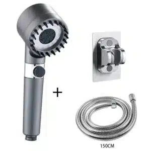 Pommeau de douche turbo haute pression avec tuyau et support mural gris au Maroc