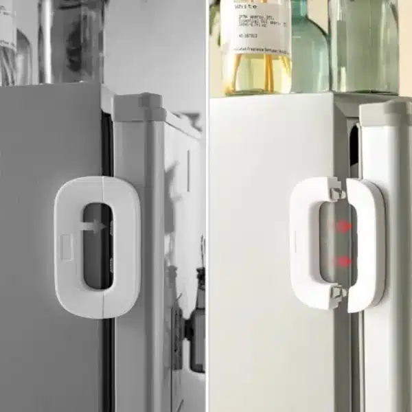 Verrou de sécurité adhésif pour réfrigérateur installé sur une porte