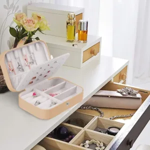 Boîte à bijoux de voyage en cuir Kaki- Organisateur Compact et Élégant pour Vos Précieux Bijoux