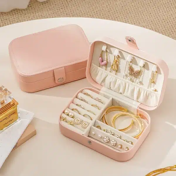boite a bijoux de voyage cuir rose
