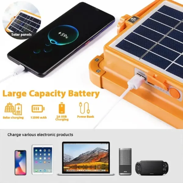 Projecteur LED solaire rechargeable avec power bank - Orange