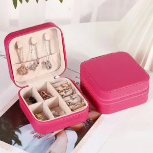 Élégante Boîte à Bijoux de Voyage Rose - Organisateur Compact pour Bagues, Boucles d'Oreilles et Colliers