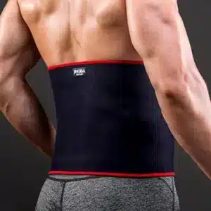 Ceinture de sudation abdominale noire et rouge, idéale pour brûler les graisses et tonifier les muscles du ventre.