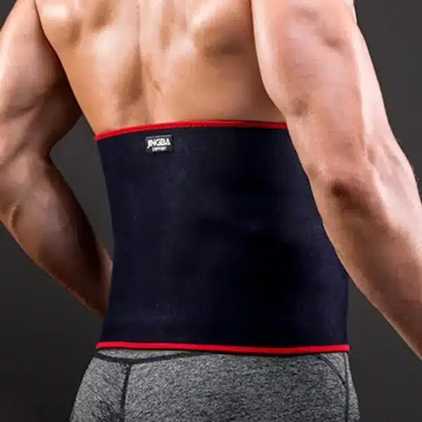 Ceinture de sudation abdominale noire et rouge, idéale pour brûler les graisses et tonifier les muscles du ventre.