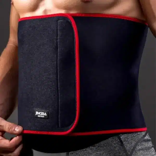 Ceinture de sudation abdominale noire et rouge, idéale pour brûler les graisses et tonifier les muscles du ventre.