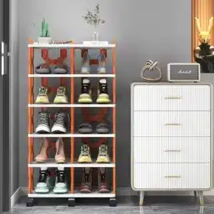 Étagère à chaussures modulable à 6 niveaux avec roulettes pour rangement pratique.