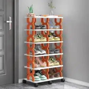 Étagère à chaussures modulable à 6 niveaux avec roulettes pour rangement pratique.
