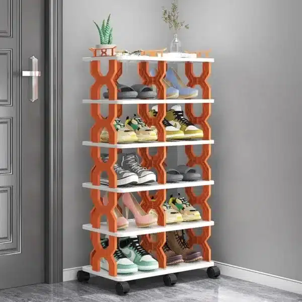 Étagère à chaussures modulable à 6 niveaux avec roulettes pour rangement pratique.