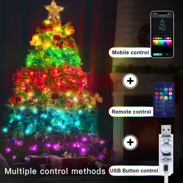 Guirlande LED multicolore intelligente avec contrôle smartphone pour décoration de Noël