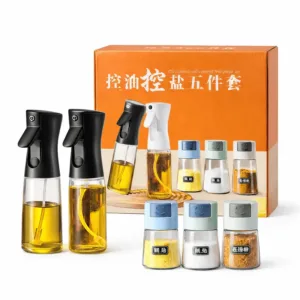 Set de pulvérisateurs d’huile et pots à épices avec boîte de rangement, accessoires de cuisine pour doser l’huile et organiser les assaisonnements au Maroc