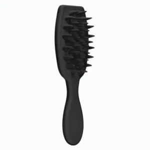 Brosse de massage en silicone avec manche, idéale pour le cuir chevelu et le démêlage des cheveux.