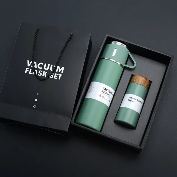 Coffret cadeau avec thermos isotherme vert et tasse