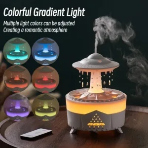 Diffuseur d'arômes UFO avec simulation de gouttes de pluie et éclairage LED coloré, télécommande pour un contrôle pratique