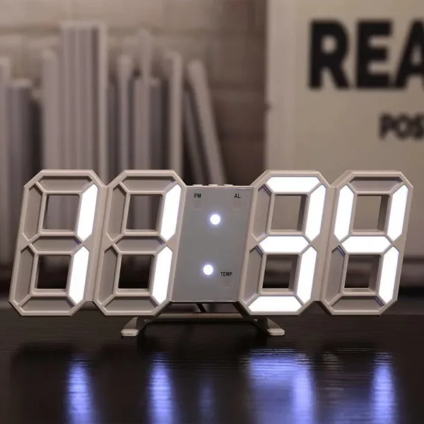 Horloge numérique LED 3D avec affichage lumineux blanc