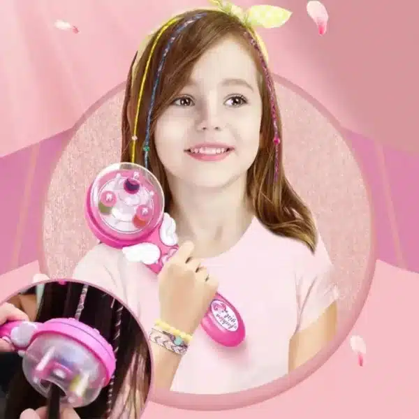 Machine à tresser cheveux pour enfants avec accessoires colorés, parfaite pour créer des coiffures amusantes et créatives.