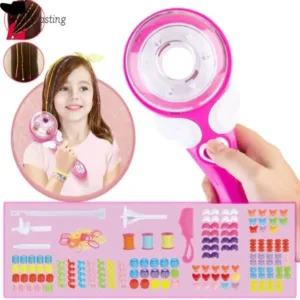 Machine à tresser cheveux pour enfants avec accessoires colorés, parfaite pour créer des coiffures amusantes et créatives.