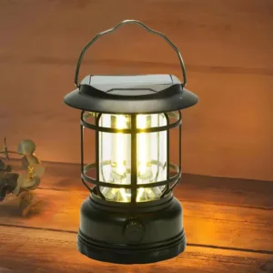 Lampe lanterne solaire rétro avec lumière LED chaude, idéale pour l'éclairage extérieur et une ambiance vintage