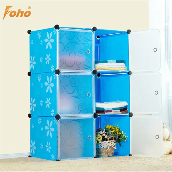 Meuble de rangement modulaire 6 cases bleu, pratique pour vêtements, jouets et accessoires.