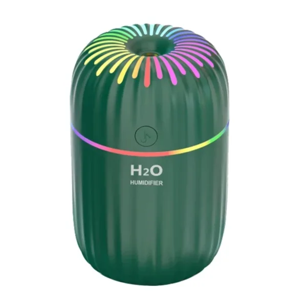 Mini humidificateur d'air portable pour voiture avec éclairage LED coloré, parfait pour améliorer l'humidité et l'ambiance.