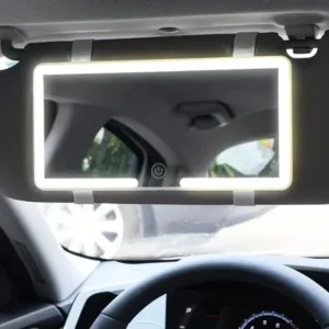 Miroir LED pour rétroviseur de voiture avec lumière ajustable pour retouches maquillage et soin en déplacement.