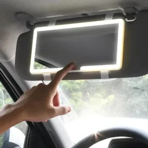 Miroir LED pour rétroviseur de voiture avec lumière ajustable pour retouches maquillage et soin en déplacement.