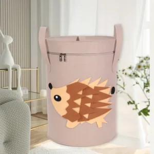 Panier de rangement enfant en feutrine avec motif hérisson, idéal pour organiser jouets et linge dans une chambre d’enfant