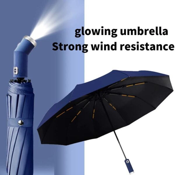 Parapluie lumineux avec lampe LED intégrée et résistance aux vents