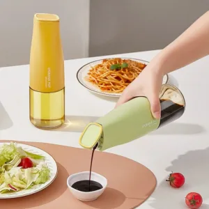 Bouteille distributeur d’huile et sauce anti-fuite au design moderne.