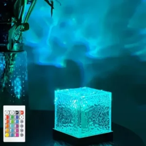 Lampe cube LED avec 16 couleurs, contrôle tactile et télécommande pour ajuster la luminosité et les effets lumineux.