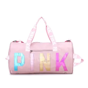 Sac de sport tendance "PINK" avec design coloré et bandoulière réglable.