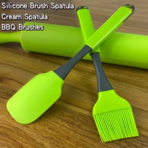 Set spatule et pinceau en silicone vert pour pâtisserie et cuisine