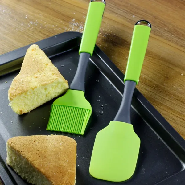 Set spatule et pinceau en silicone vert pour pâtisserie et cuisine