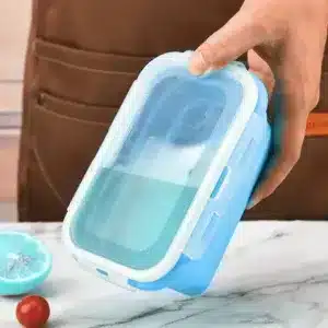 Boîte alimentaire pliable en silicone bleue étanche, compacte et réutilisable – Casablanca Maroc