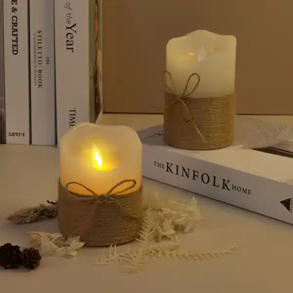 Bougie LED électrique effet flamme réaliste avec corde en jute pour déco rustique au Maroc