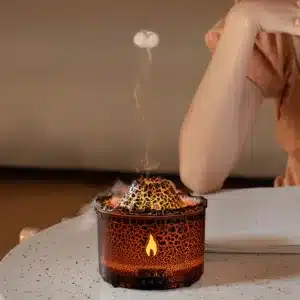 diffuseur huiles essentielles volcan effet flamme avec lumière LED et brume aromatique pour maison au Maroc